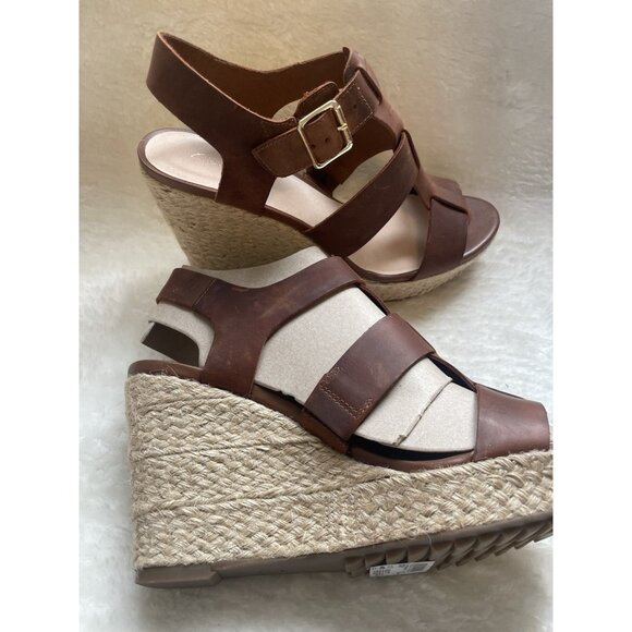 NIB Clarks Maritsa 95 Gladiator Womens Brown Leather Wedge Heel Sandal Comfort - Picture 8 of 10